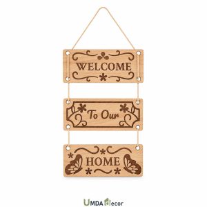 Rustic Wall Hanging Light Wood Welcome Sign