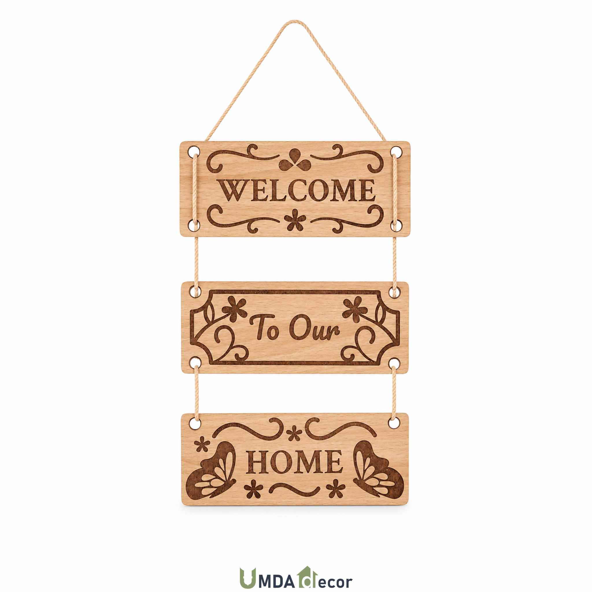 Rustic Welcome 3-Panel MDF Wall Hanging Rustic Wall Hanging Light Wood Welcome Sign