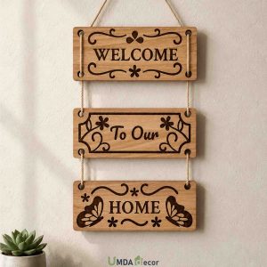 Rustic Welcome 3-Panel MDF Wall Hanging Rustic Wall Hanging Light Wood Welcome Sign