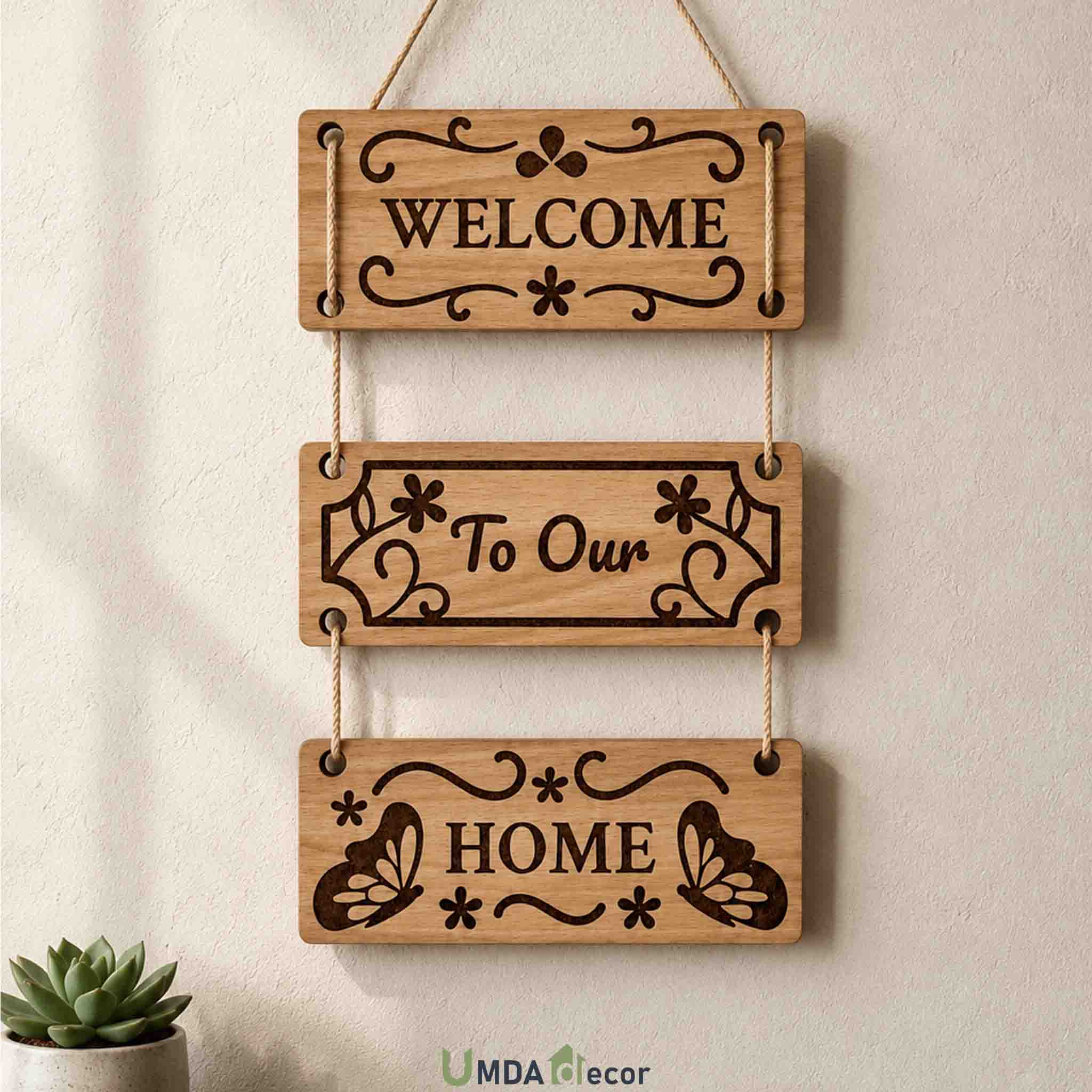 Rustic Welcome 3-Panel MDF Wall Hanging Rustic Wall Hanging Light Wood Welcome Sign