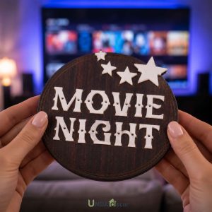 Movie Night Table Sign, Wood-Acrylic