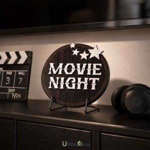Movie Night Table Sign, Wood-Acrylic