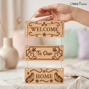 Rustic Welcome 3-Panel MDF Wall Hanging Rustic Wall Hanging Light Wood Welcome Sign