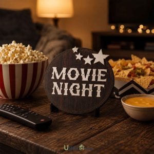 Movie Night Table Sign, Wood-Acrylic