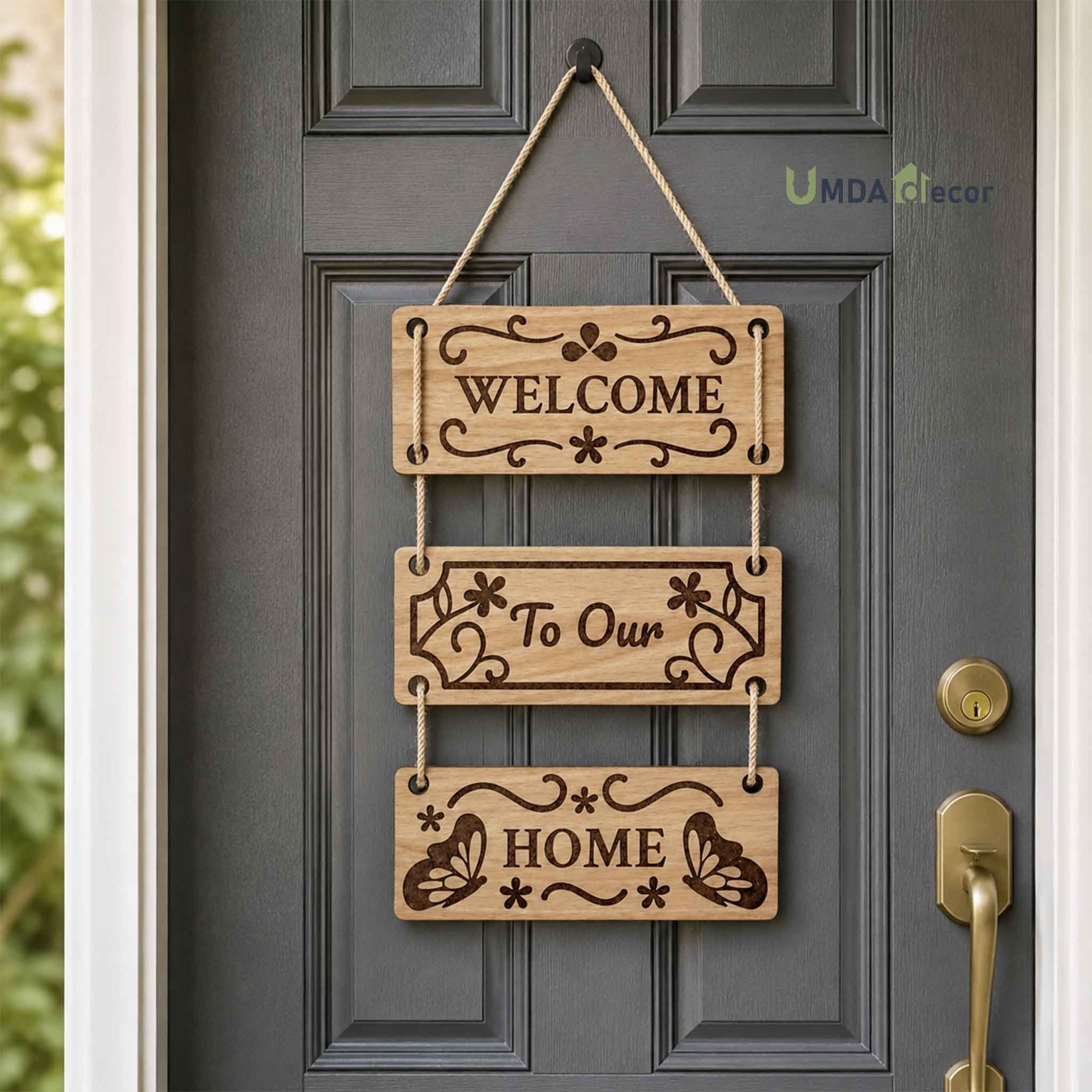 Rustic Welcome 3-Panel MDF Wall Hanging Rustic Wall Hanging Light Wood Welcome Sign