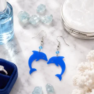 Aqua Blue Dolphin Acrylic Earrings