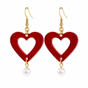 Ruby Red Heart Acrylic Earrings