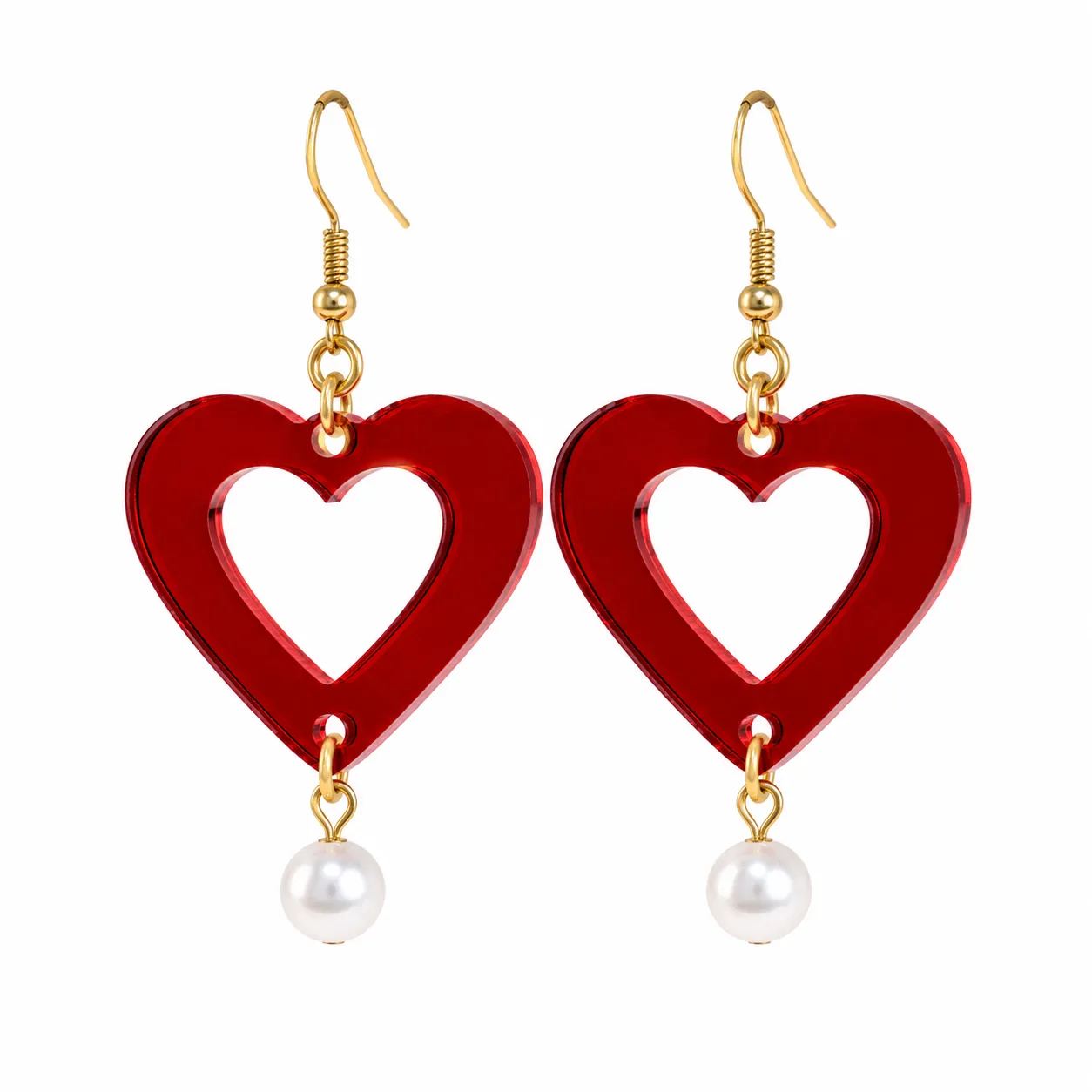 Ruby Red Heart Pearl Acrylic Earrings Ruby Red Heart Acrylic Earrings