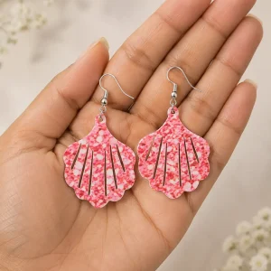 Rosy Pink Speckled Shell Acrylic Earrings & Pendant Set - Image 4