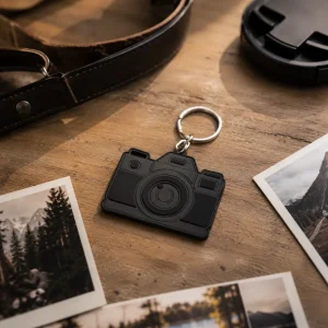 Sleek Black Camera Acrylic Keychain Sleek Black Camera Acrylic Keychain - Image 3