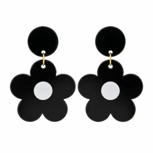 Daisy Dot Black & White Flower Earrings
