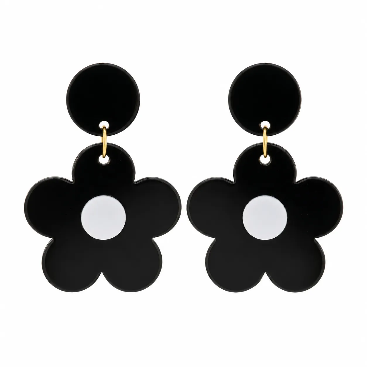 Black & White Daisy Dot Acrylic Earrings Daisy Dot Black & White Flower Earrings
