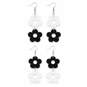 Double Daisy Earrings (Black & White)