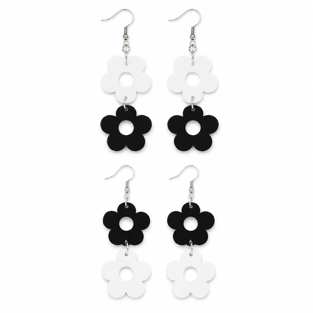 Double Daisy Black & White Acrylic Earrings Double Daisy Earrings (Black & White)