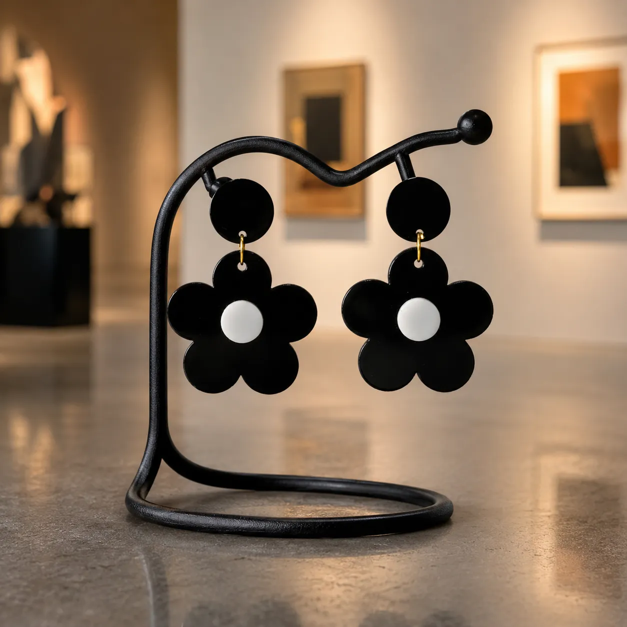 Black & White Daisy Dot Acrylic Earrings Daisy Dot Black & White Flower Earrings