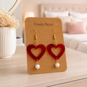 Ruby Red Heart Pearl Acrylic Earrings Ruby Red Heart Acrylic Earrings