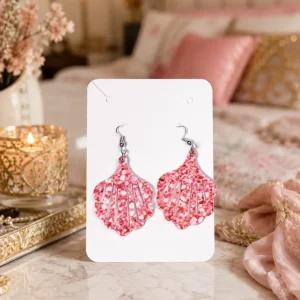 Rosy Pink Speckled Shell Acrylic Earrings & Pendant Set - Image 2