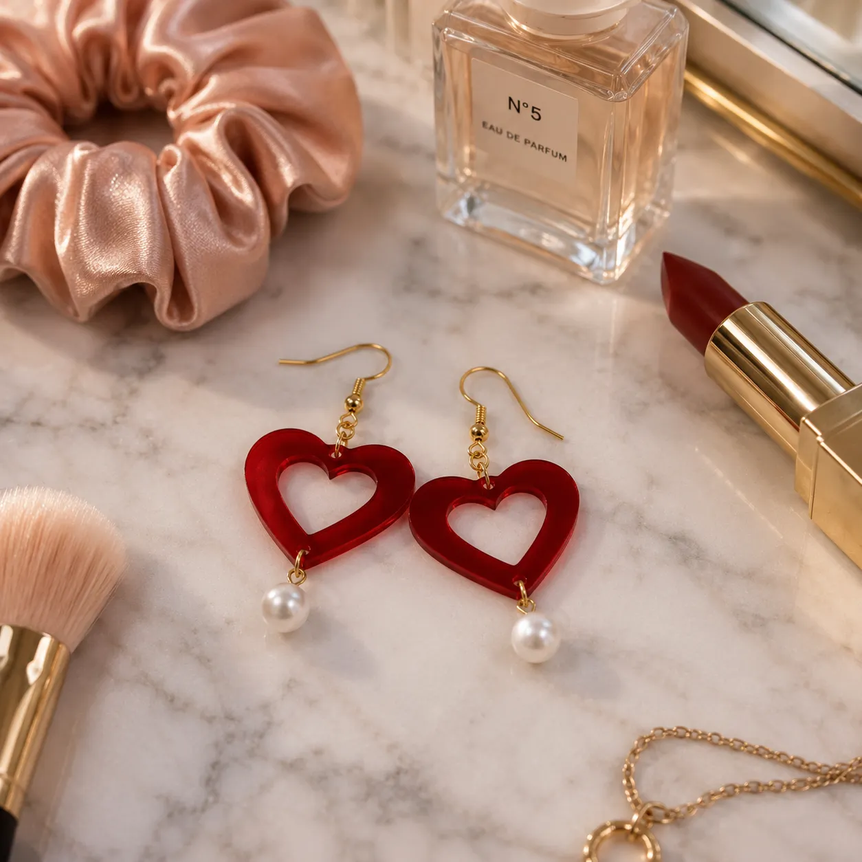 Ruby Red Heart Pearl Acrylic Earrings Ruby Red Heart Acrylic Earrings