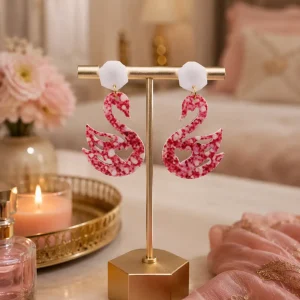 Rose Speckled Swan Acrylic Earrings - Image 2