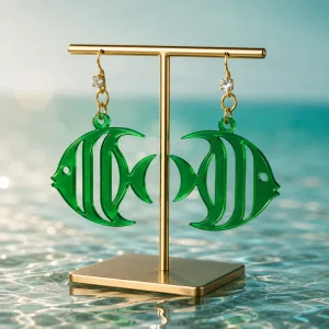 Tropical Angelfish Acrylic Earrings Translucent Blue/Green Angelfish Earrings
