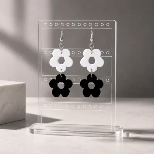 Double Daisy Black & White Acrylic Earrings Double Daisy Earrings (Black & White)