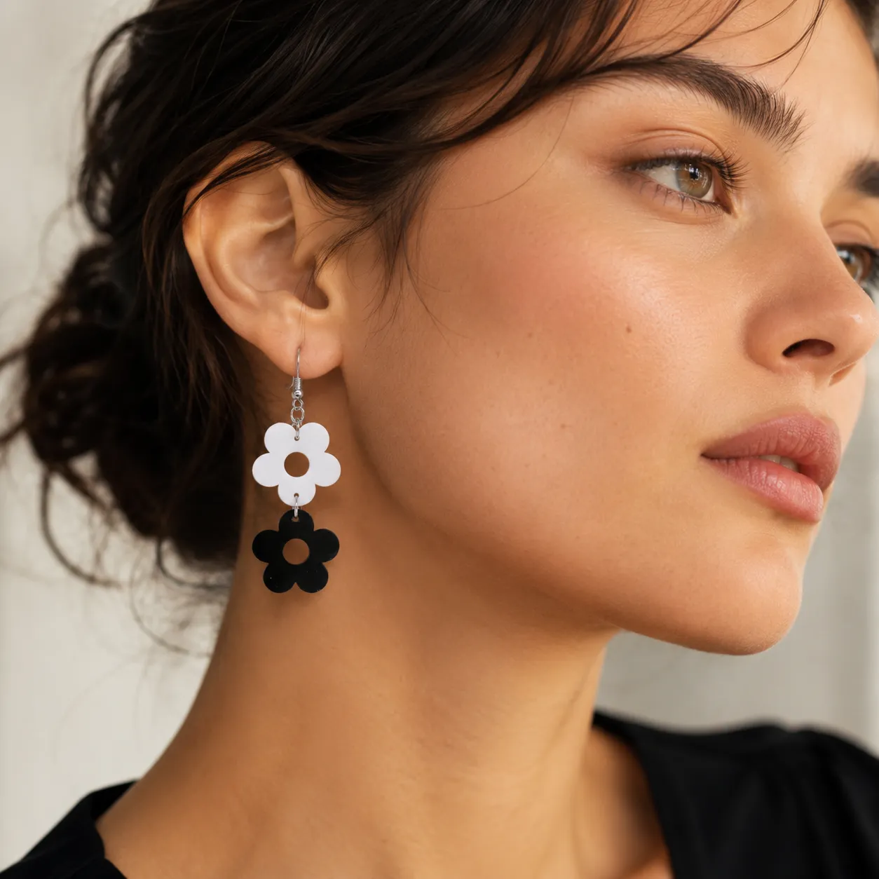 Double Daisy Black & White Acrylic Earrings Double Daisy Earrings (Black & White)