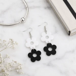 Double Daisy Black & White Acrylic Earrings Double Daisy Earrings (Black & White)