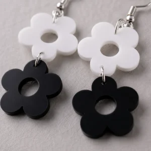 Double Daisy Black & White Acrylic Earrings Double Daisy Earrings (Black & White)