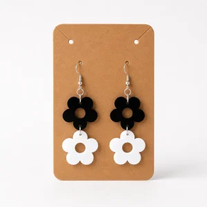 Double Daisy Black & White Acrylic Earrings Double Daisy Earrings (Black & White)
