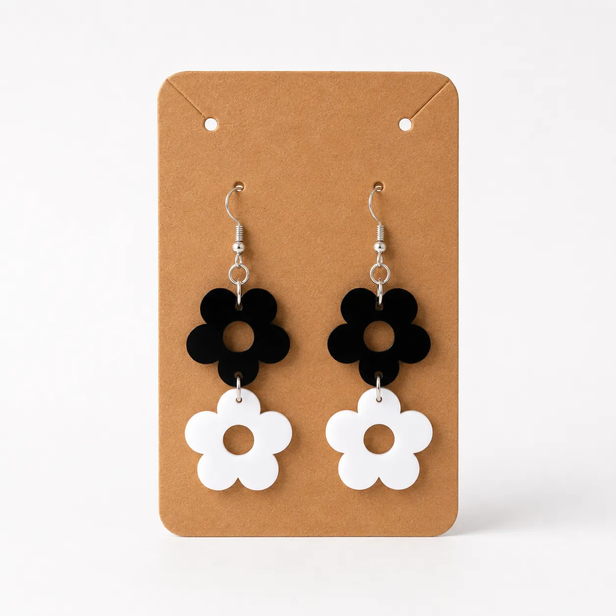 Double Daisy Black & White Acrylic Earrings Double Daisy Earrings (Black & White)