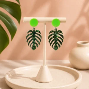 Tropical Edge Monstera Acrylic Earrings