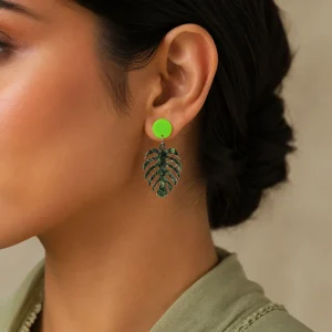 Tropical Edge Monstera Acrylic Earrings