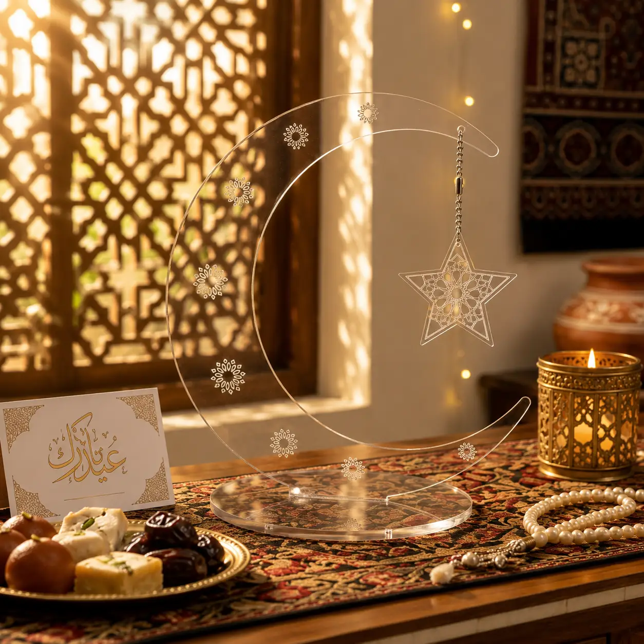 Crescent Moon & Hanging Star Acrylic Eid Ramadan Crescent Star Eid Ramadan Table Decor