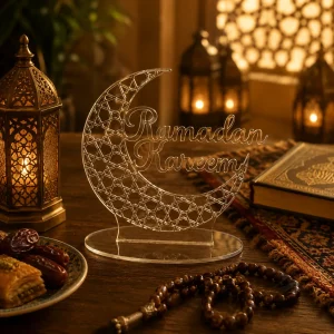 Ramadan Kareem Clear Acrylic Crescent Table Decor Geometric Crescent Ramadan Centerpiece