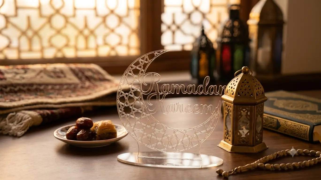 Ramadan Kareem Clear Acrylic Crescent Table Decor Geometric Crescent Ramadan Centerpiece