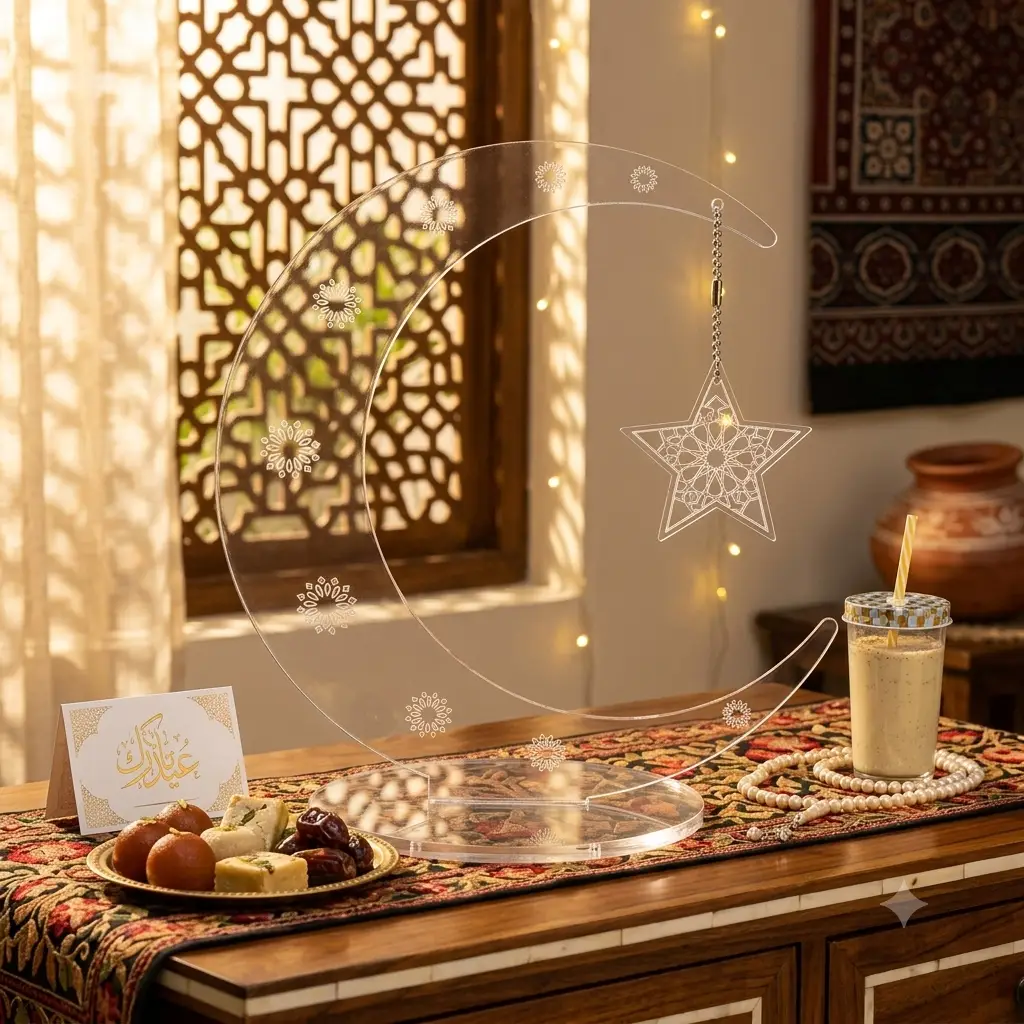 Crescent Moon & Hanging Star Acrylic Eid Ramadan Crescent Star Eid Ramadan Table Decor