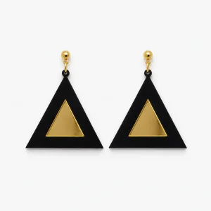 Geometric Black & Gold Pyramid Earrings
