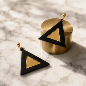 Geometric Black & Gold Pyramid Earrings