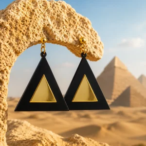 Geometric Black & Gold Pyramid Earrings