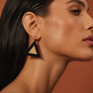 Geometric Black & Gold Pyramid Earrings