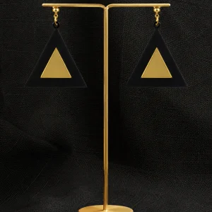 Geometric Black & Gold Pyramid Earrings