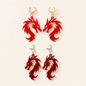 Crimson Fury Dragon Acrylic Earrings