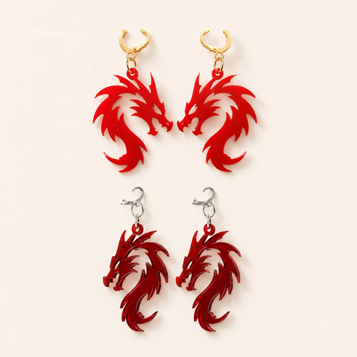 Crimson Fury Dragon Acrylic Earrings Crimson Fury Dragon Acrylic Earrings