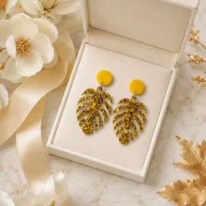 Golden Tropics Monstera Acrylic Earrings Golden Tropics Monstera Acrylic Earrings