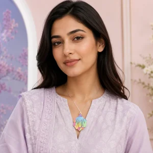 Pastel Shell Printed Acrylic Earrings & Pendant Necklace Set