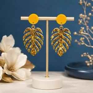 Golden Tropics Monstera Acrylic Earrings
