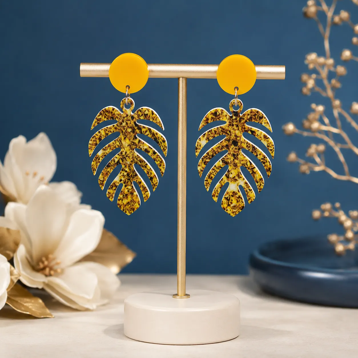 Golden Tropics Monstera Acrylic Earrings Golden Tropics Monstera Acrylic Earrings