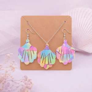Pastel Shell Printed Acrylic Earrings & Pendant Necklace Set