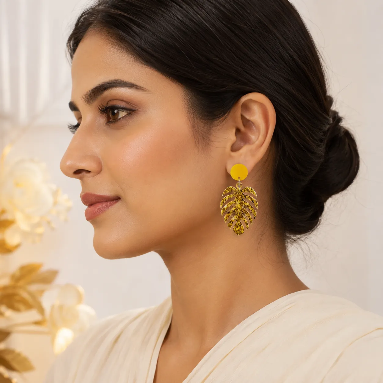 Golden Tropics Monstera Acrylic Earrings Golden Tropics Monstera Acrylic Earrings
