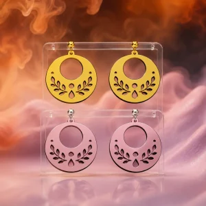 Mirror Acrylic Earrings – Gold & Rose Pink